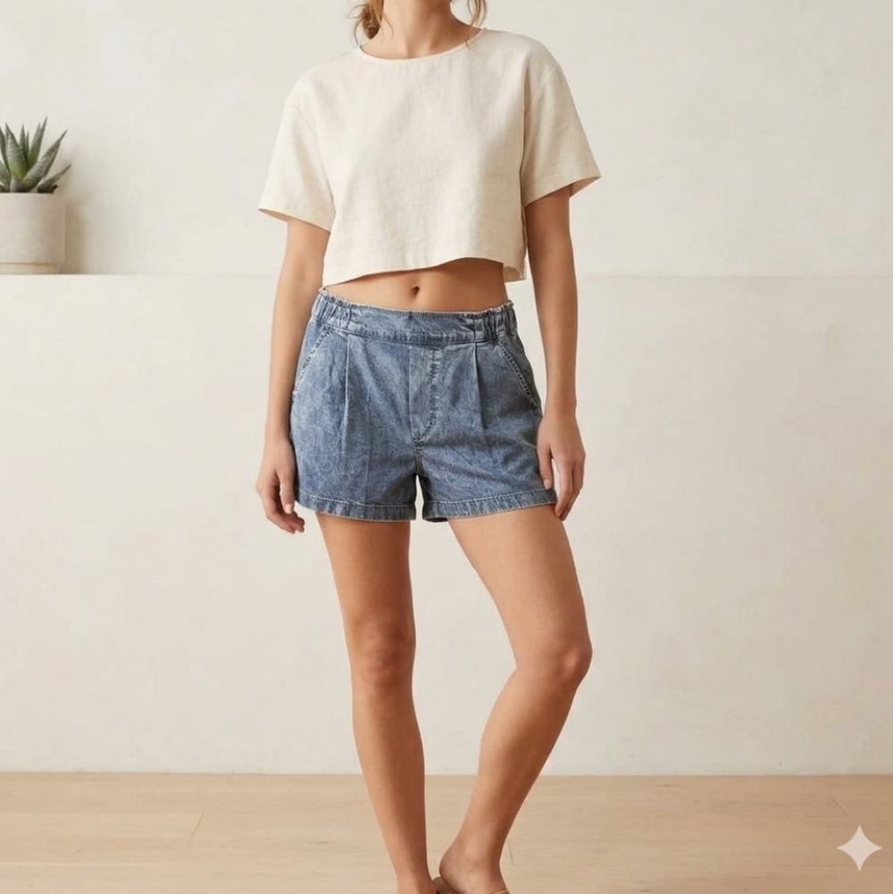 Ag Adriano Goldschmied Light Blue High-Waist Loose Fit Denim Shorts